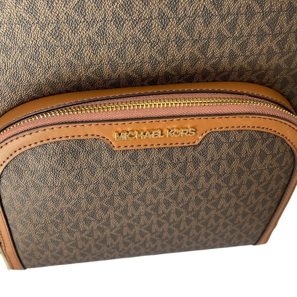 Michael Kors Jaycee Large Leather MK Print Logo Backpack Brown - Picture 5 of 10